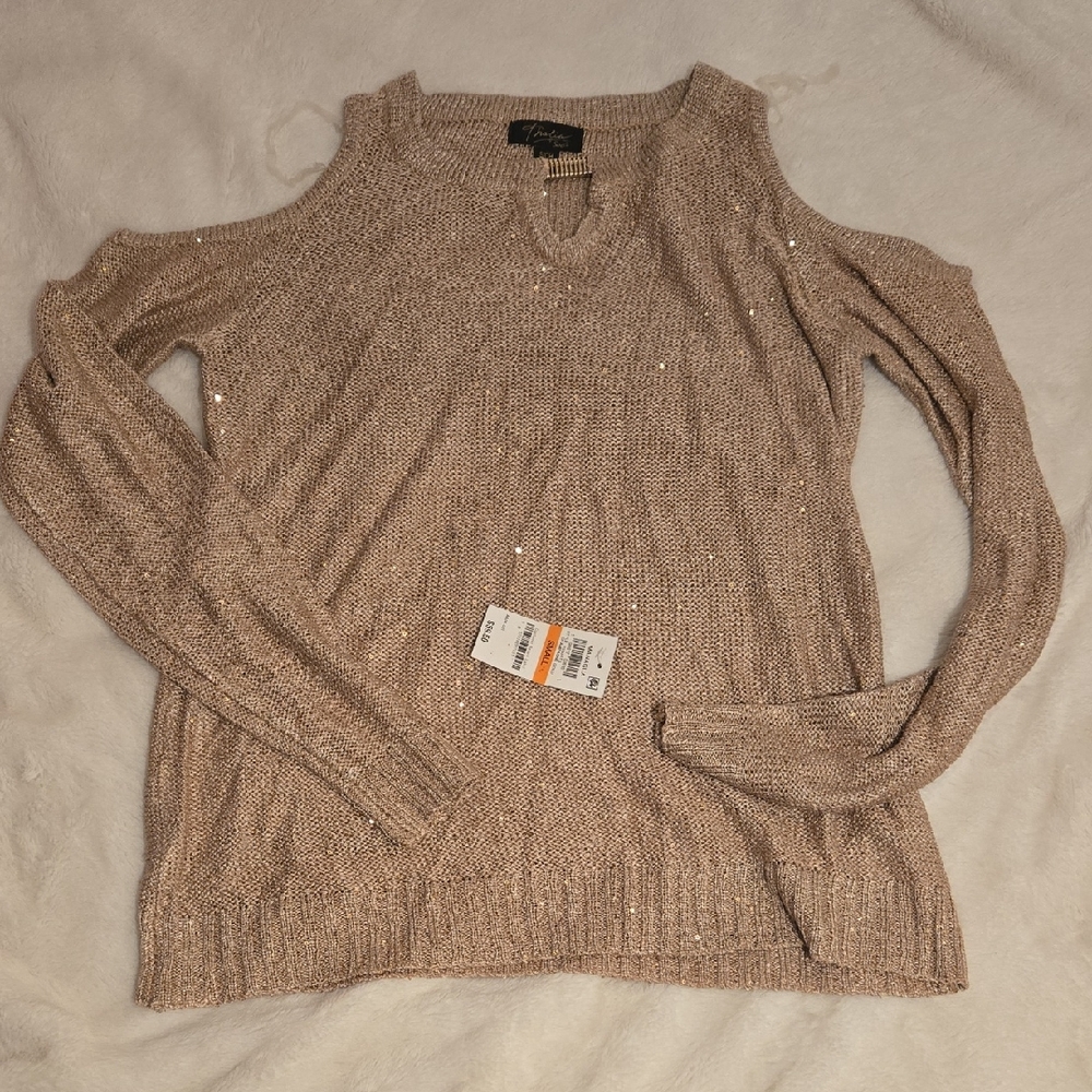 Cold Shoulder Sweater - Light Brown